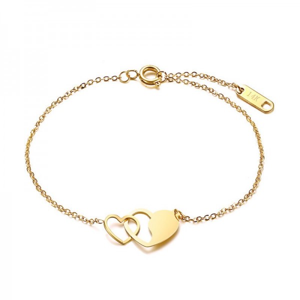 Engravable Yellow Heart In Heart Charm Bracelet For Womens In Titanium