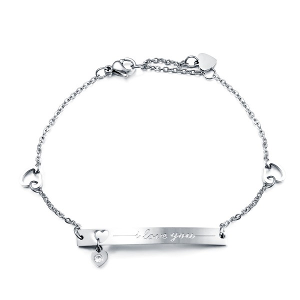 Engravable I Love You Heart Charm Bracelet For Womens In Titanium