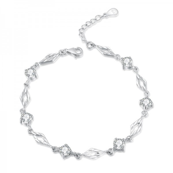 Unique Rhombus Charm Bracelet For Womens In Sterling Silver