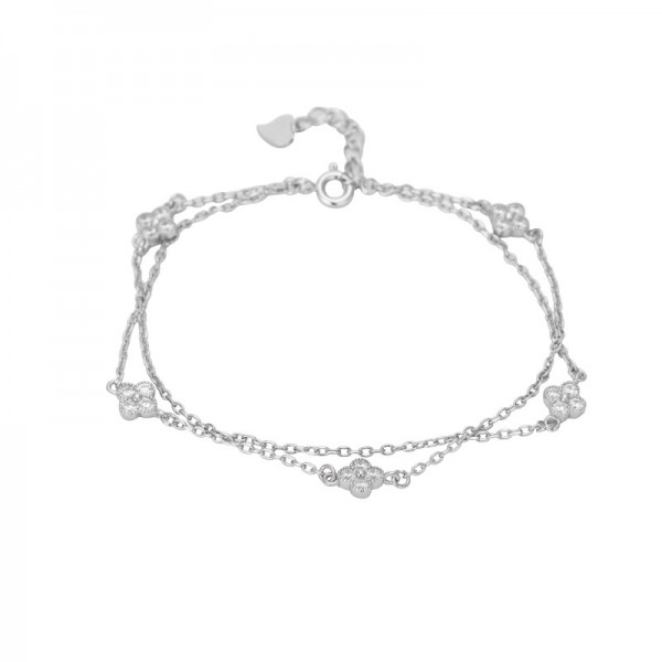 Unique Four Leaf Clover Charm Bracelet For Womens In Sterling Silver