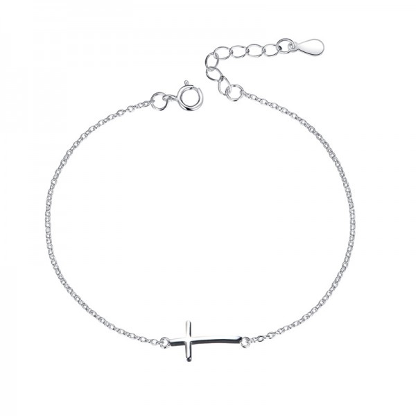 Simple Cross Charm Bracelet For Womens In Sterling Silver