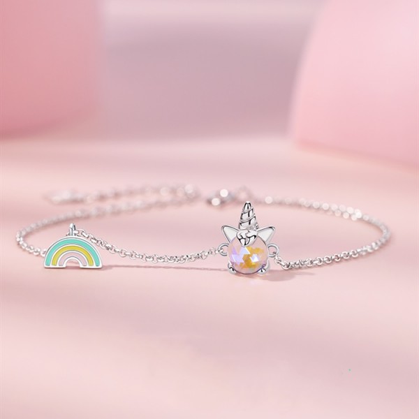 Unique Magical Rainbow Pegasus Charm Bracelet For Womens In Sterling Silver
