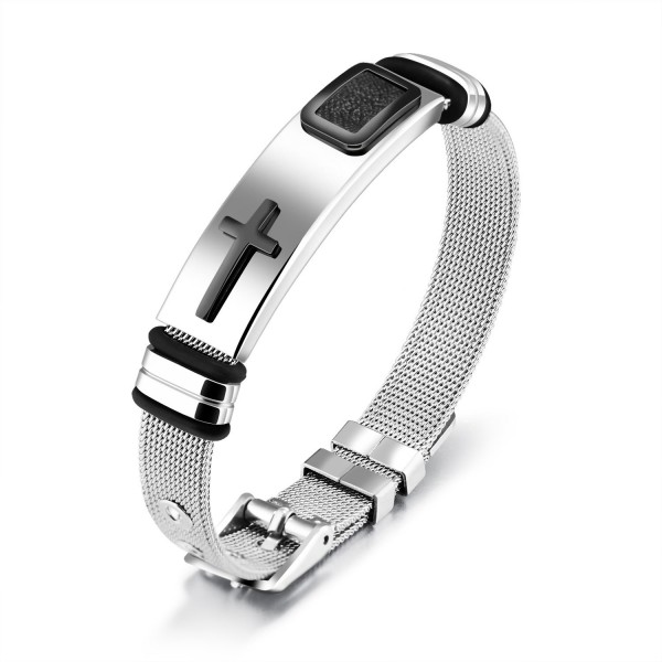 Engravable Cross Belt Bracelet For Men In Titanium
