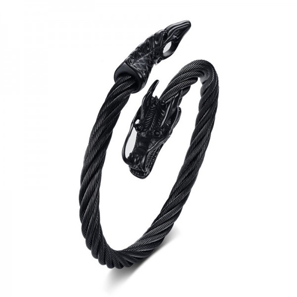 Personalized Black Dragon Bangle Bracelet For Men In Titanium