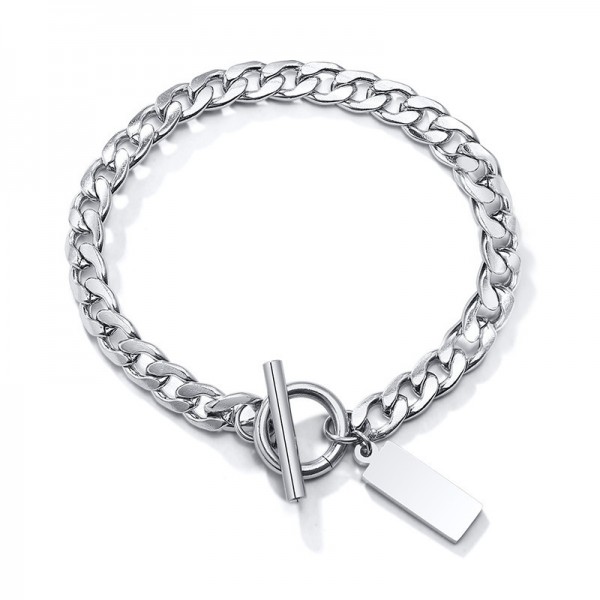 Engravable Silver Chain Bracelet For Men In Titanium