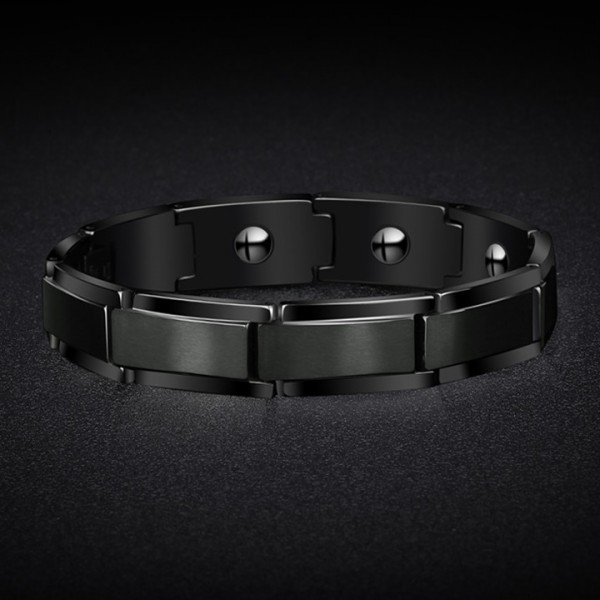 Engravable Black Watch Strap Bracelet For Men In Tungsten