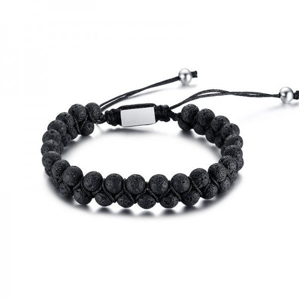 Adjustable Black Lava Stone Beaded Bracelet For Men