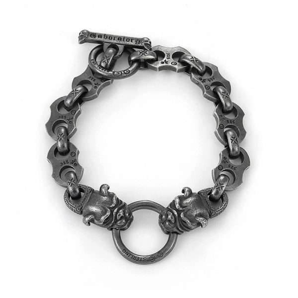 Personalized Black Bulldog Chain Bracelet For Men In Sterling Silver