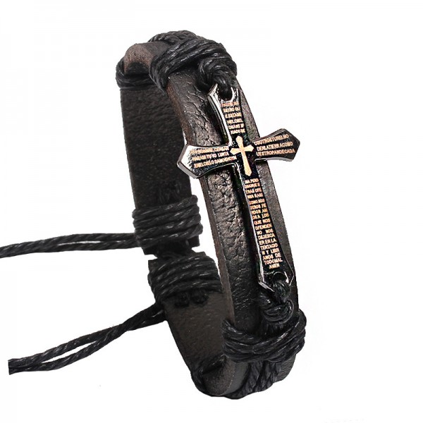 Unique Cross Charm Cowhide Belt Bracelet For Men