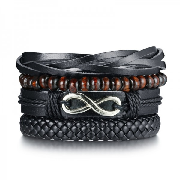 Unique Infinity 4 Strand Leather Belt Bracelet For Men