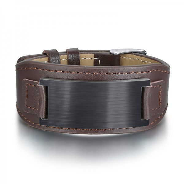Engravable Simple Leather Belt Bracelet For Men