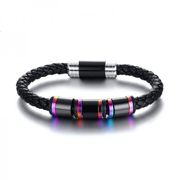 Unique Rainbow Leather Strap Bracelet For Men