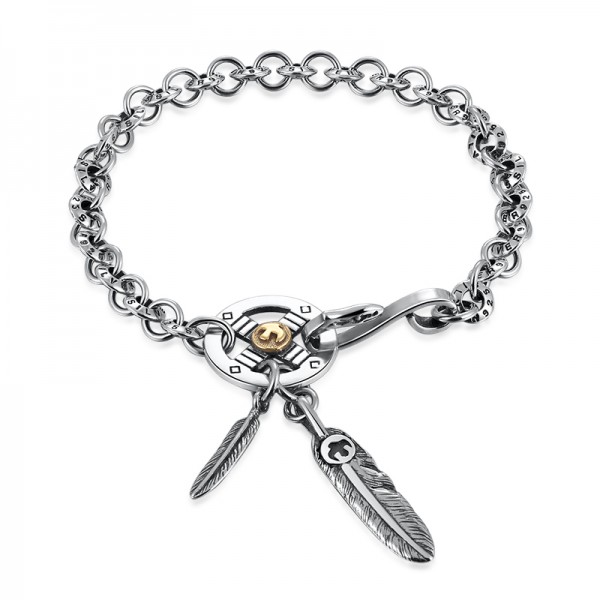 Unique Feather Charm Bracelet For Men In Sterling Silver