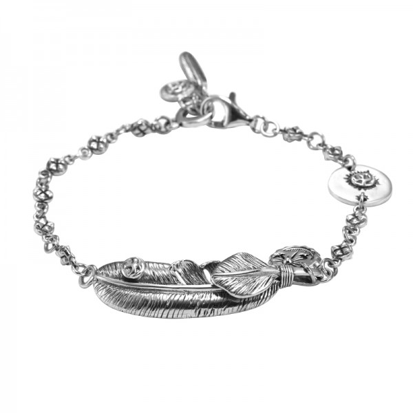 Engravable Feather Charm Bracelet For Men In Sterling Silver