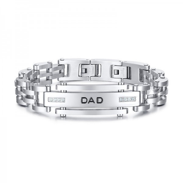 Engravable Dad Strap Bracelet In Titanium And Cubic Zirconia