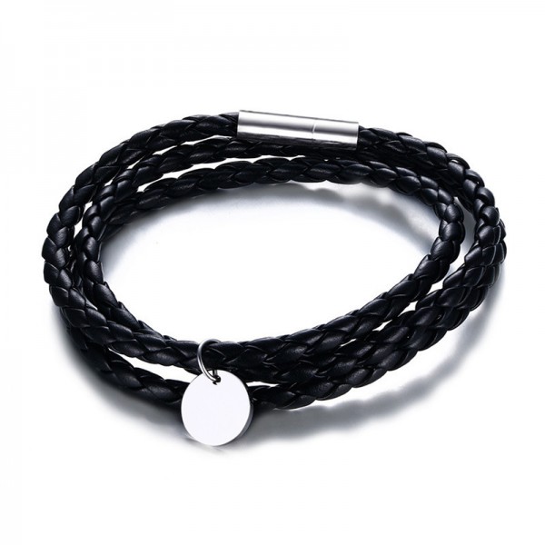 Simple Black 3 Strand Leather Bracelet For Men