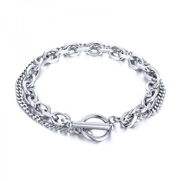 Unique Silver Double Chain Bracelet For Men In Titanium
