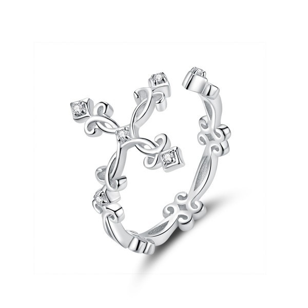 Cross Style Adjustable 925 Sterling Silver Ring