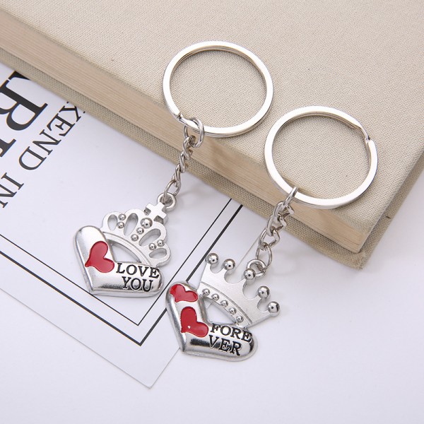 Love You Forever Crown Matching Couple Keychains In Zinc Alloy