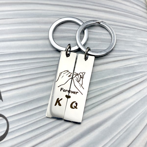 King And Queen Forever Love Couple Keychains In Stainless Steel