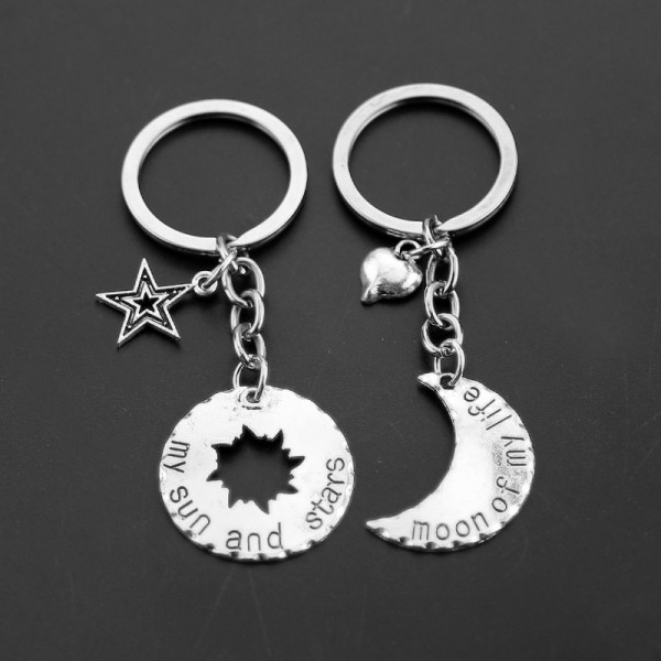 Sun And Moon Matching Couple Keychains In Zinc Alloy