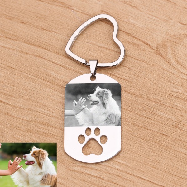 Pet Photo Engraved Keychain In Stainless Steel