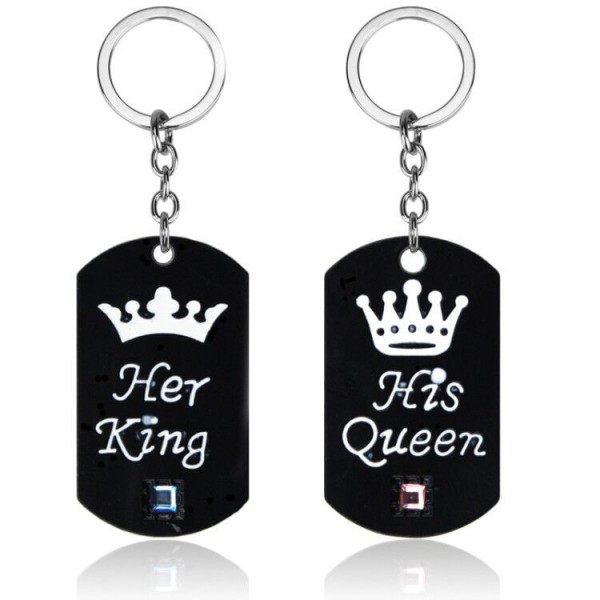 Her King His Queen Matching Couple Keychains In Zinc Alloy