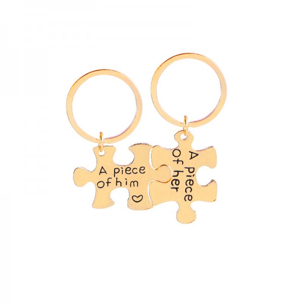 Jigsaw Puzzle Shape Matching Couple Keychains In Zinc Alloy