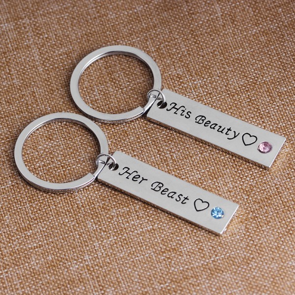 Her Beast His Beauty Matching Couple Keychains In Zinc Alloy