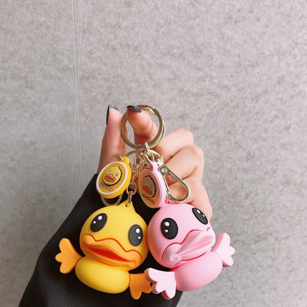 Cute Little Pink And Yellow Duck Keychains For Couples