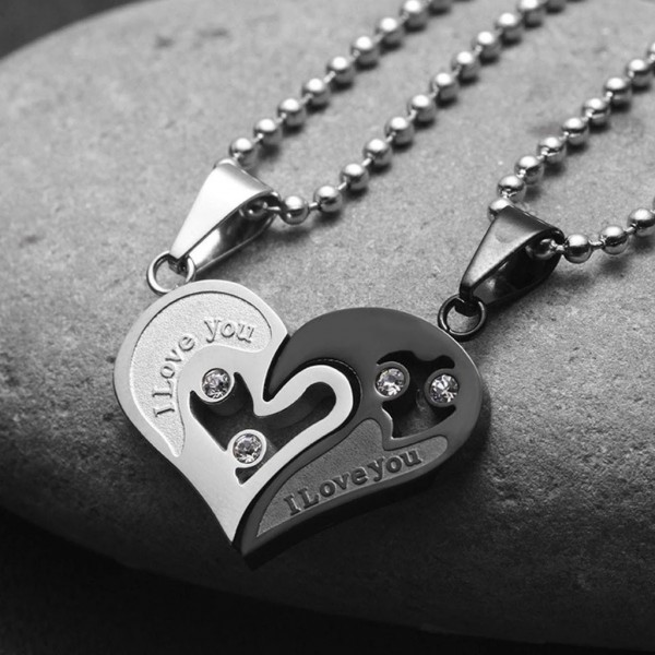 I Love You Matching Heart Necklaces For Couples In Titanium Multiple Colors Available