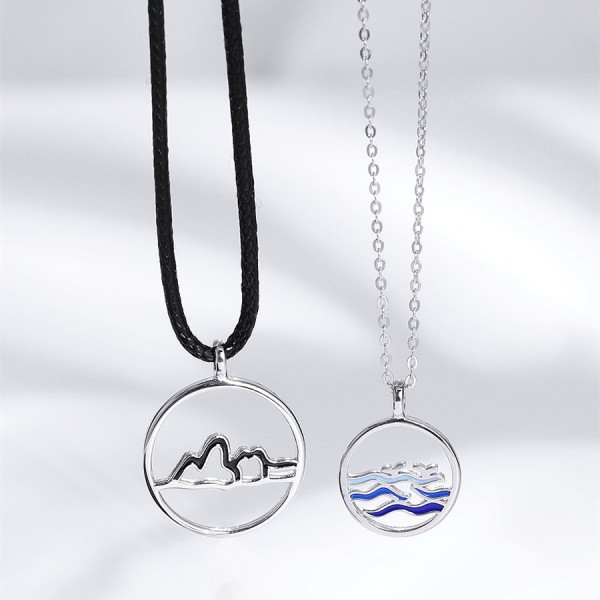 Personalized Mountain And Ocean Necklace For Couples In Sterling Silver