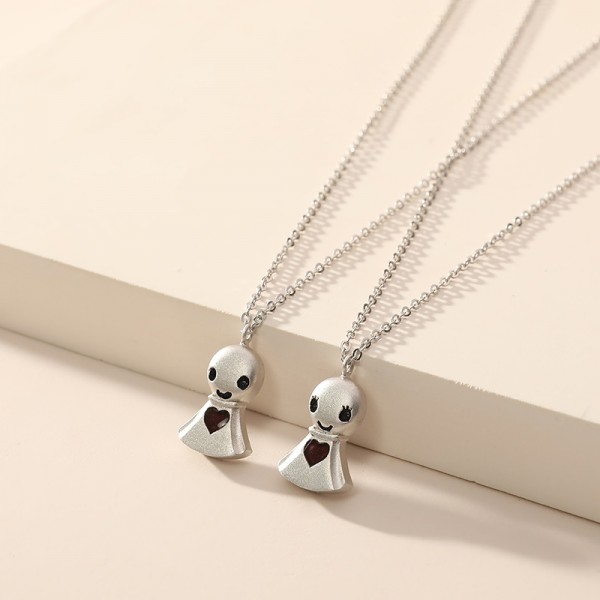Engravable Variable Red Teru Teru Bozu Couple Necklace In Sterling Silver