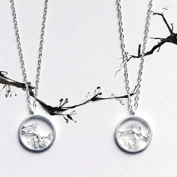 Personalized Mountain Tree Love Necklace For Couples In Sterling Silver