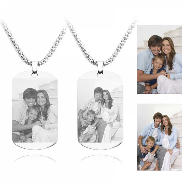 Personalized Photo Engraved Pendant Necklace In Stainless Steel