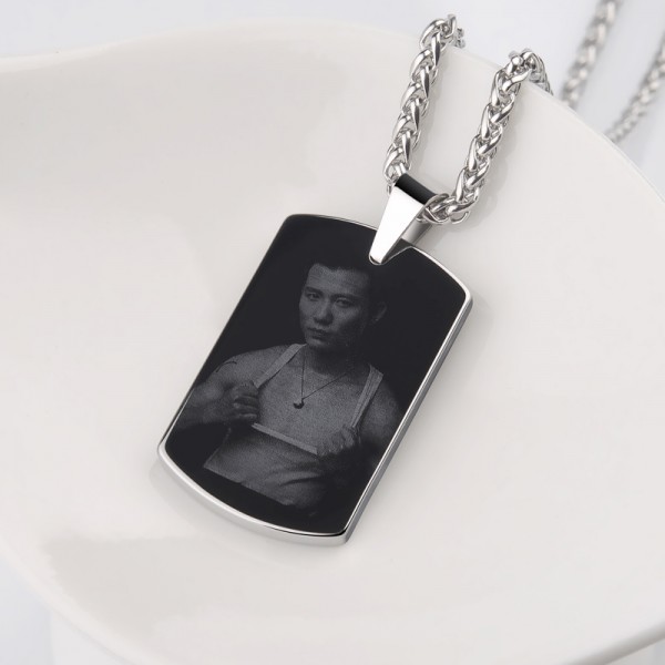 Personalized Unisex Tungsten Custom Photo Engraved Necklace
