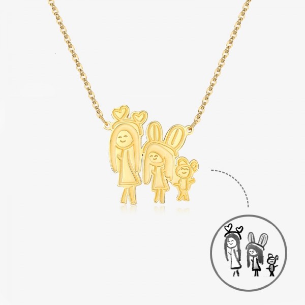 Personalized Yellow Custom Children's Drawing Photo Engraved Necklace