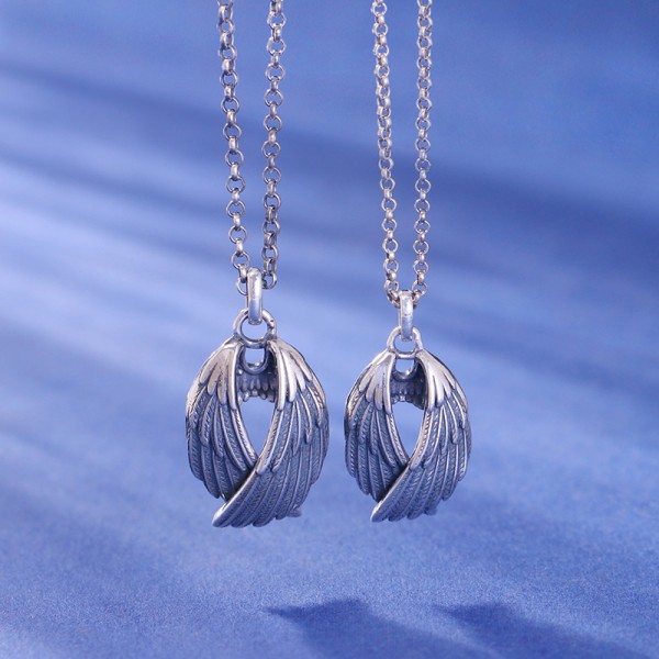 Personalized Angel Wings Matching Necklaces In Sterling Silver