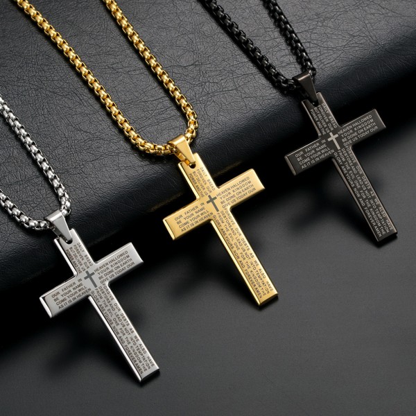 Lord's Prayer Cross Necklaces For Couples In Titanium