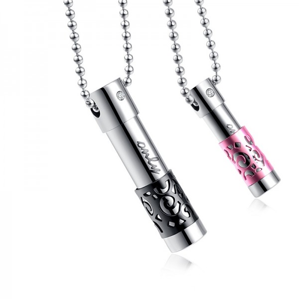 Engravable Perfume Bottle Necklaces For Couples In Titanium