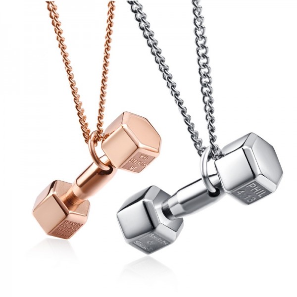 Dumbbell Necklaces For Couples In Titanium