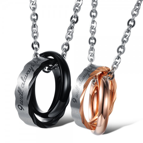 I Will Always Be With You Matching Ring Necklaces For Couples In Titanium