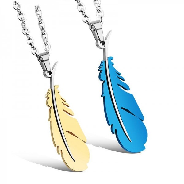 Engravable Feather Necklaces For Couples In Titanium