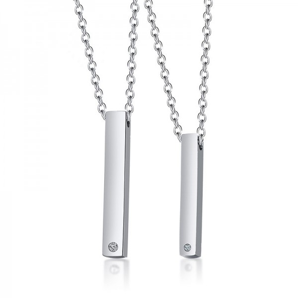 Engravable Bar Necklaces For Couples In Titanium