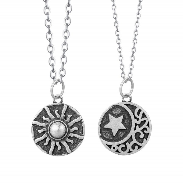 Personalized Sun And Moon Matching Necklaces Set In Sterling Silver