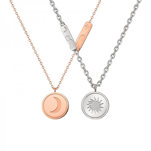 Personalized Sun And Moon Matching Necklaces Set In Titanium