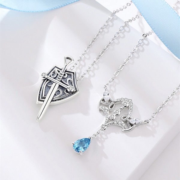 Princess And Knight Matching Necklaces Set In Sterling Silver