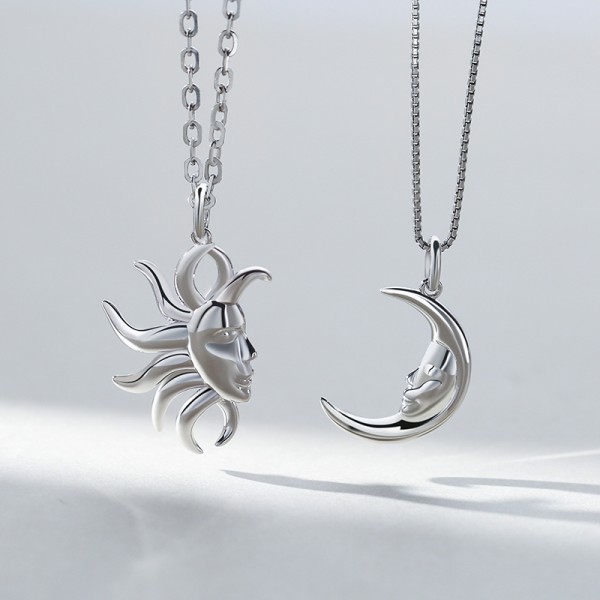 Engravable Sun And Moon Matching Necklaces For Couples In Sterling Silver