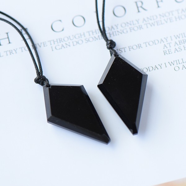 Black Matching Heart Necklaces For Couples In Obsidian