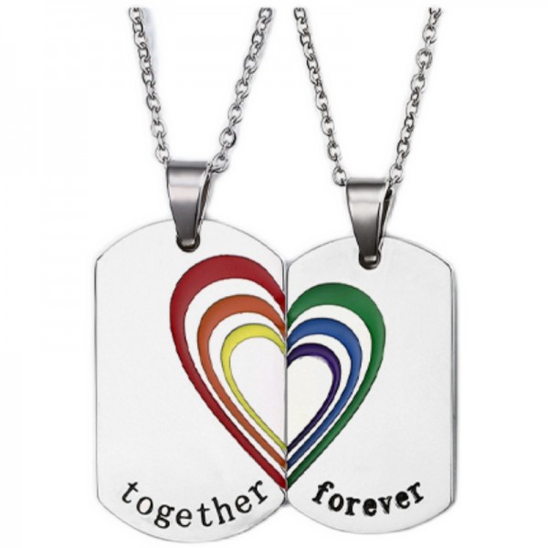 Engravable Matching Heart Rainbow Necklaces Set In Titanium
